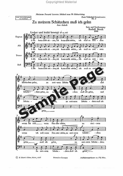 Desch R Zu Meinem Schaetzchen by Rudolf Desch 4-Part - Sheet Music