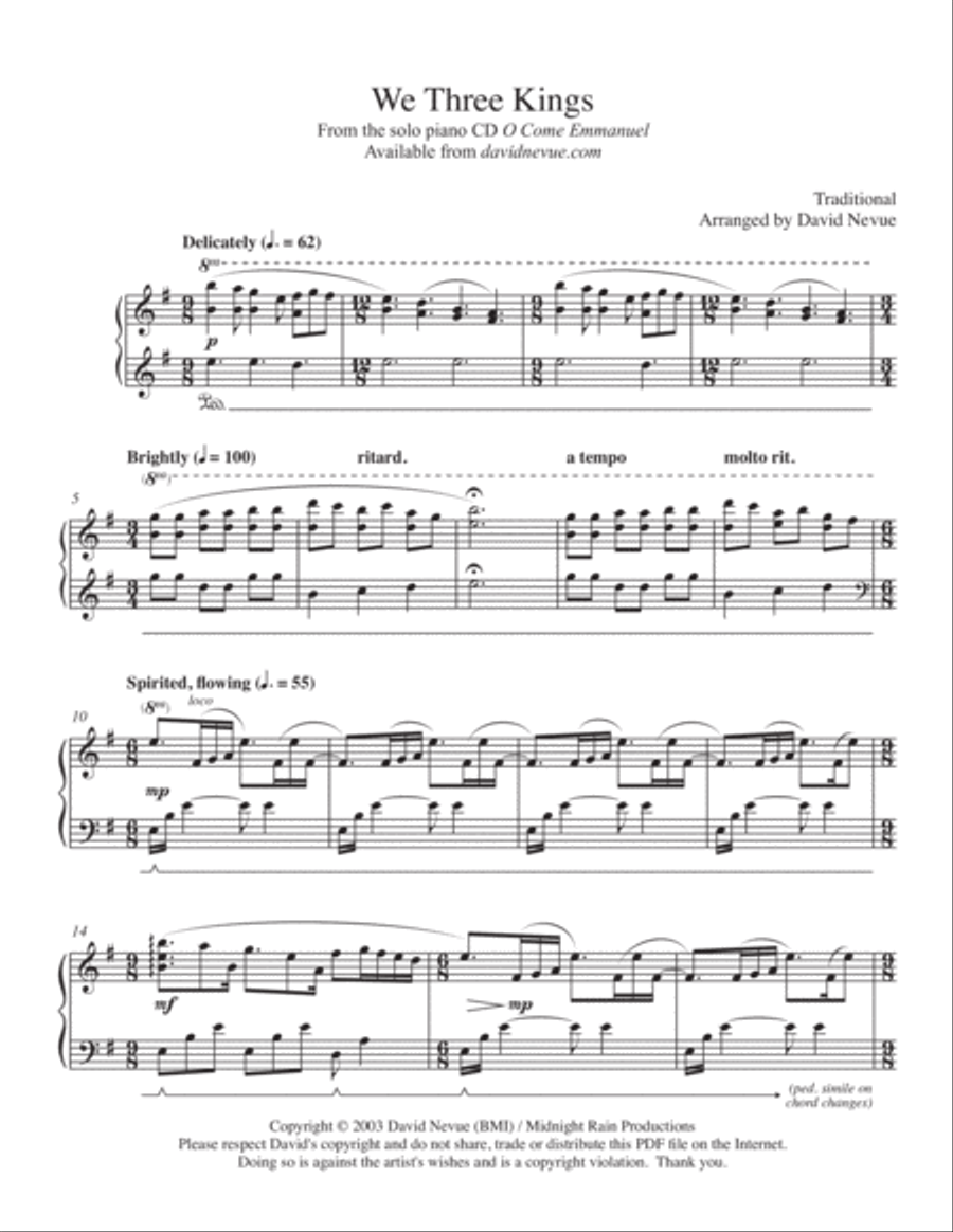 We Three Kings Piano Solo scores gallery preview page 1