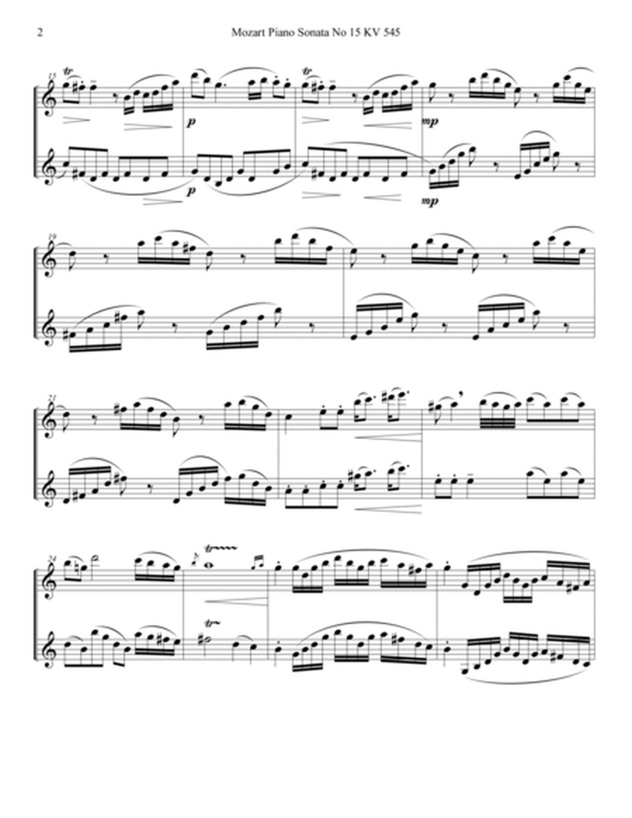 Mozart 1788 KV 545 Piano Sonata Clarinet Duet Score Parts