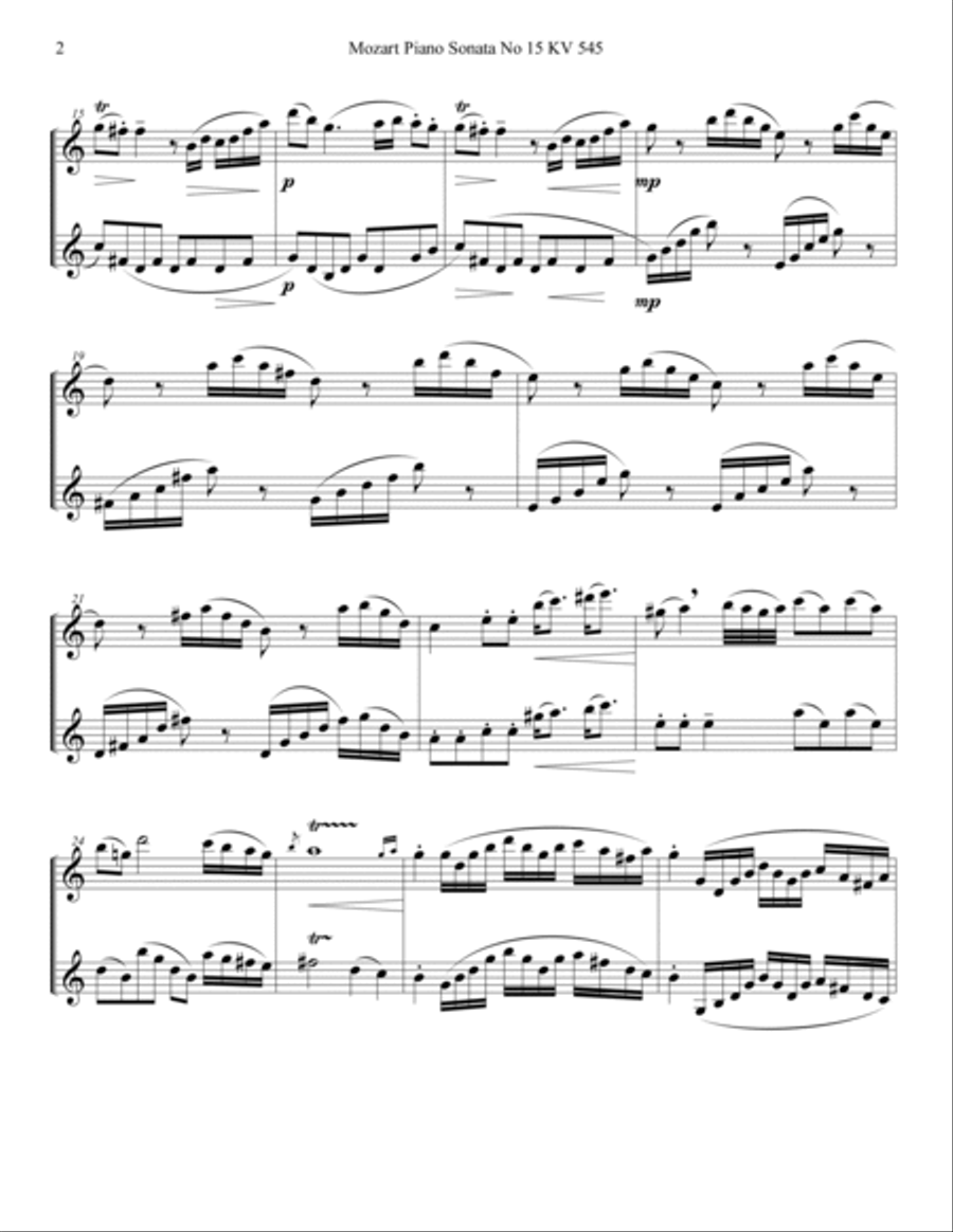 Mozart 1788 KV 545 Piano Sonata Clarinet Duet Score Parts Clarinet Duet scores gallery preview page 2