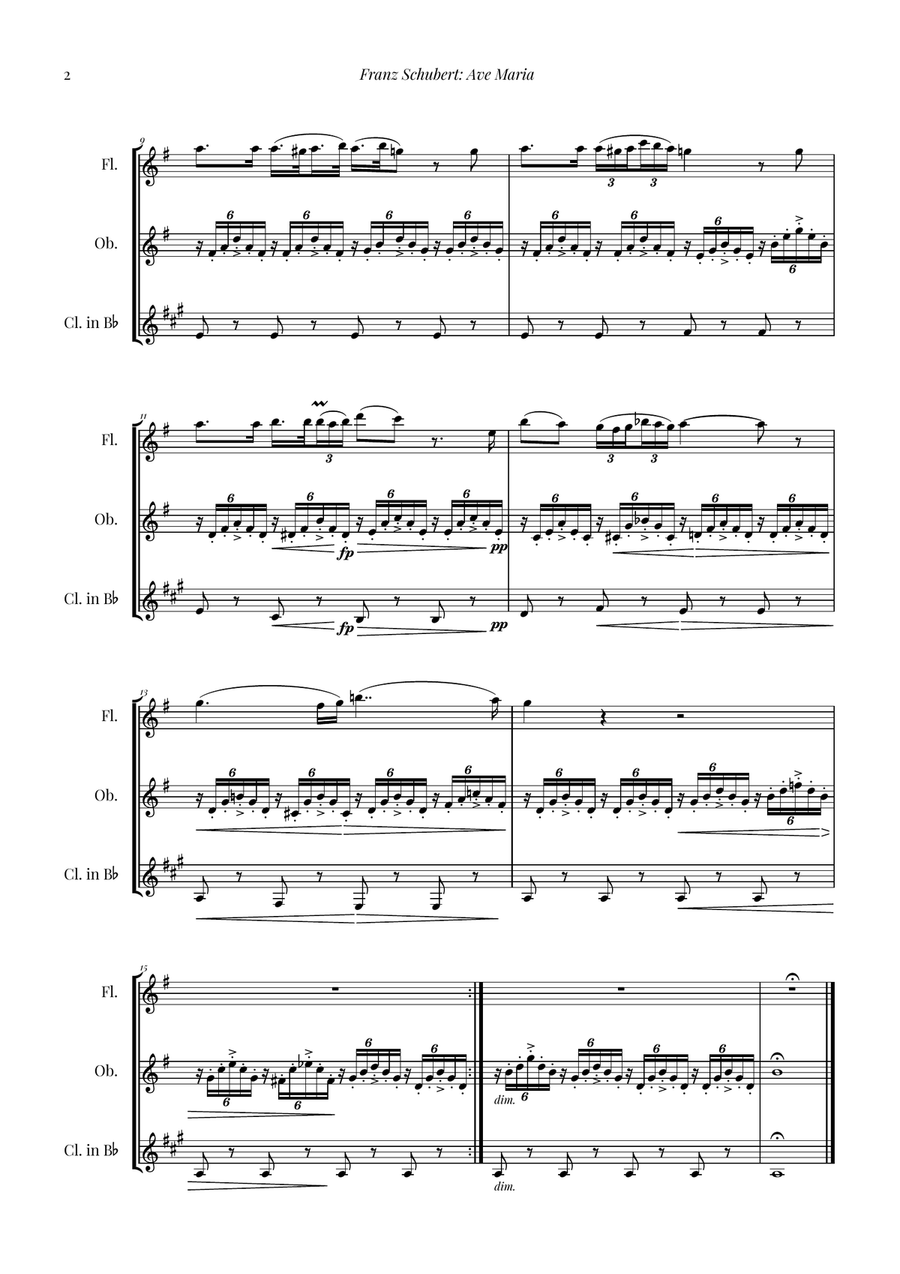 Ave Maria by Schubert for Woodwind Trio (Flute, Oboe, Clarinet) Woodwind Trio scores gallery preview page 2