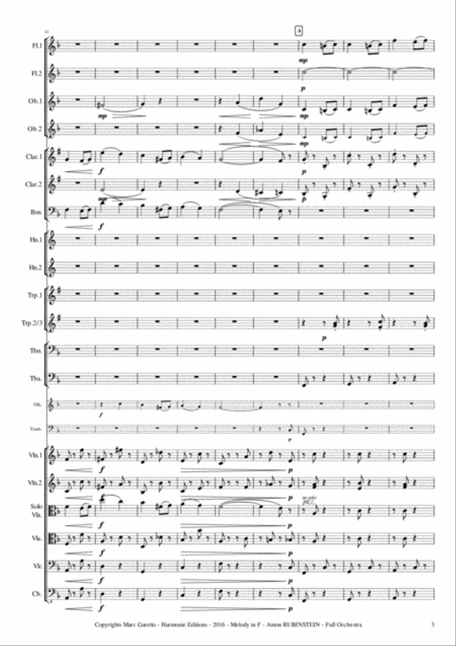 Melody in F for Full Orchestra // Anton RUBINSTEIN - Vincent D'INDY - Marc GARETTO Full Orchestra scores gallery preview page 3