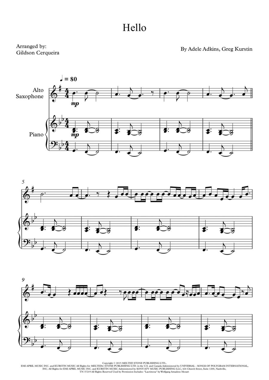 Hello Alto Saxophone scores gallery preview page 1