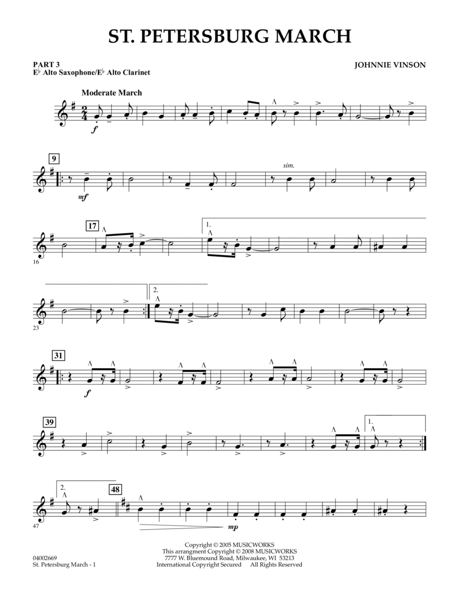 St. Petersburg March - Pt.3 - Eb Alto Sax/Alto Clar. Concert Band scores gallery preview page 1