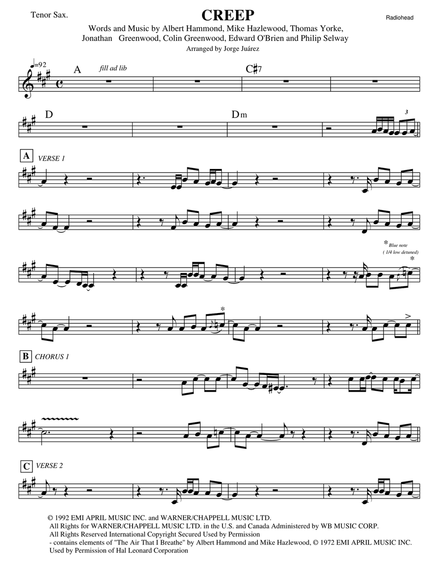 Creep Creep Tenor Saxophone scores gallery preview page 1