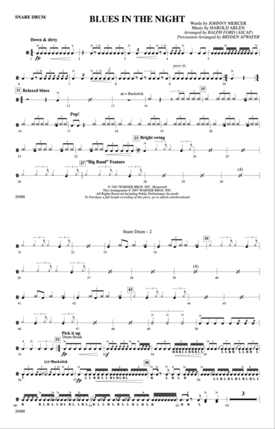Blues in the Night: Snare Drum Marching Band scores gallery preview page 1