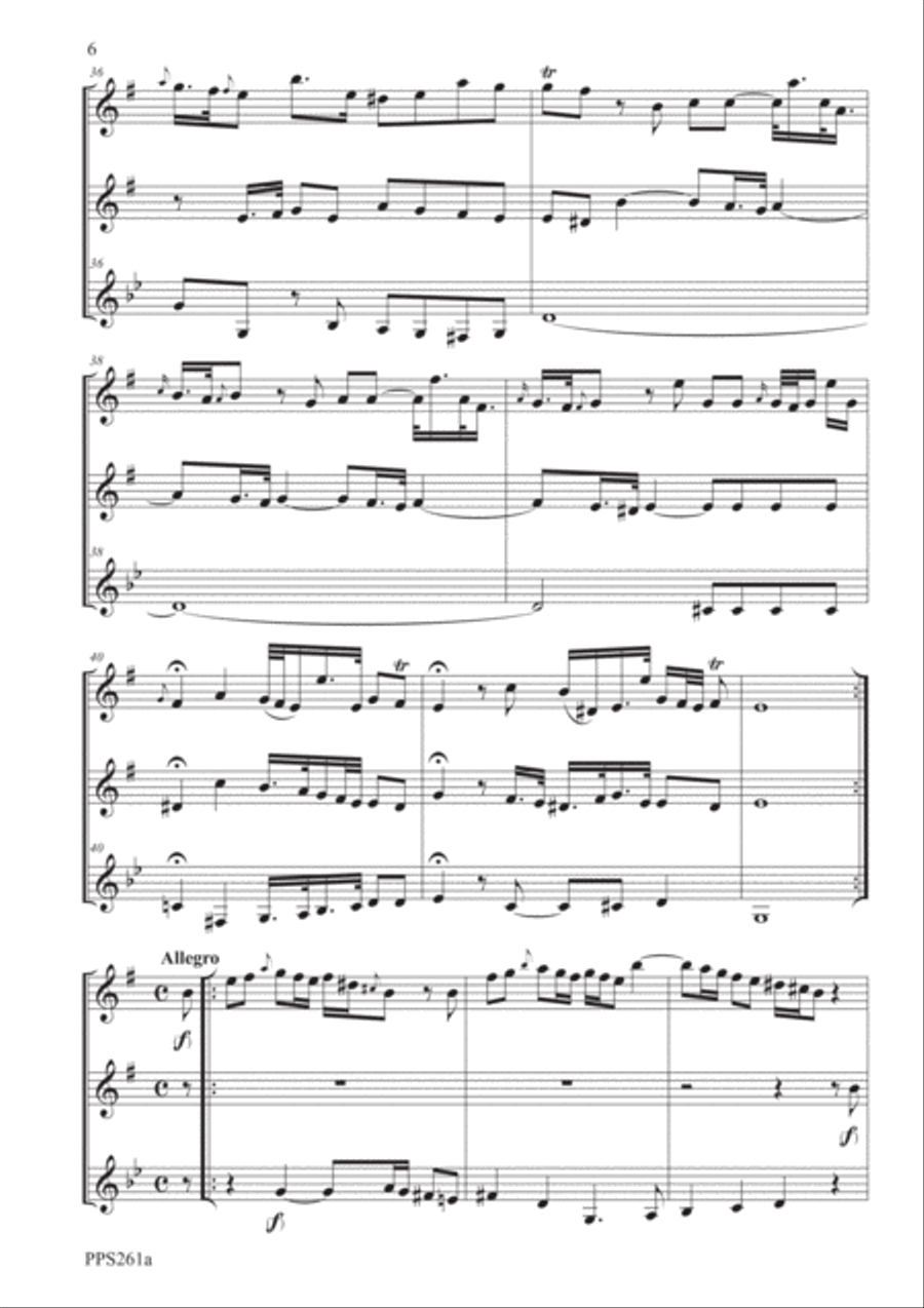 LOCATELLI TRIO SONATA IN E MINOR OPUS 5 No. 5 for flute, oboe & clarinet Woodwind Trio scores gallery preview page 6