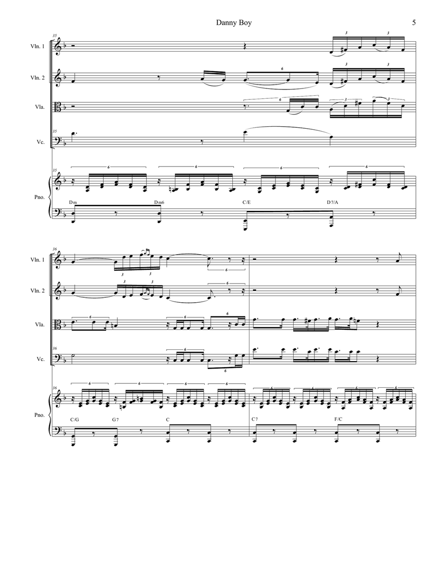Danny Boy (Funeral Version) (String Quartet and Piano) String Quartet scores gallery preview page 5
