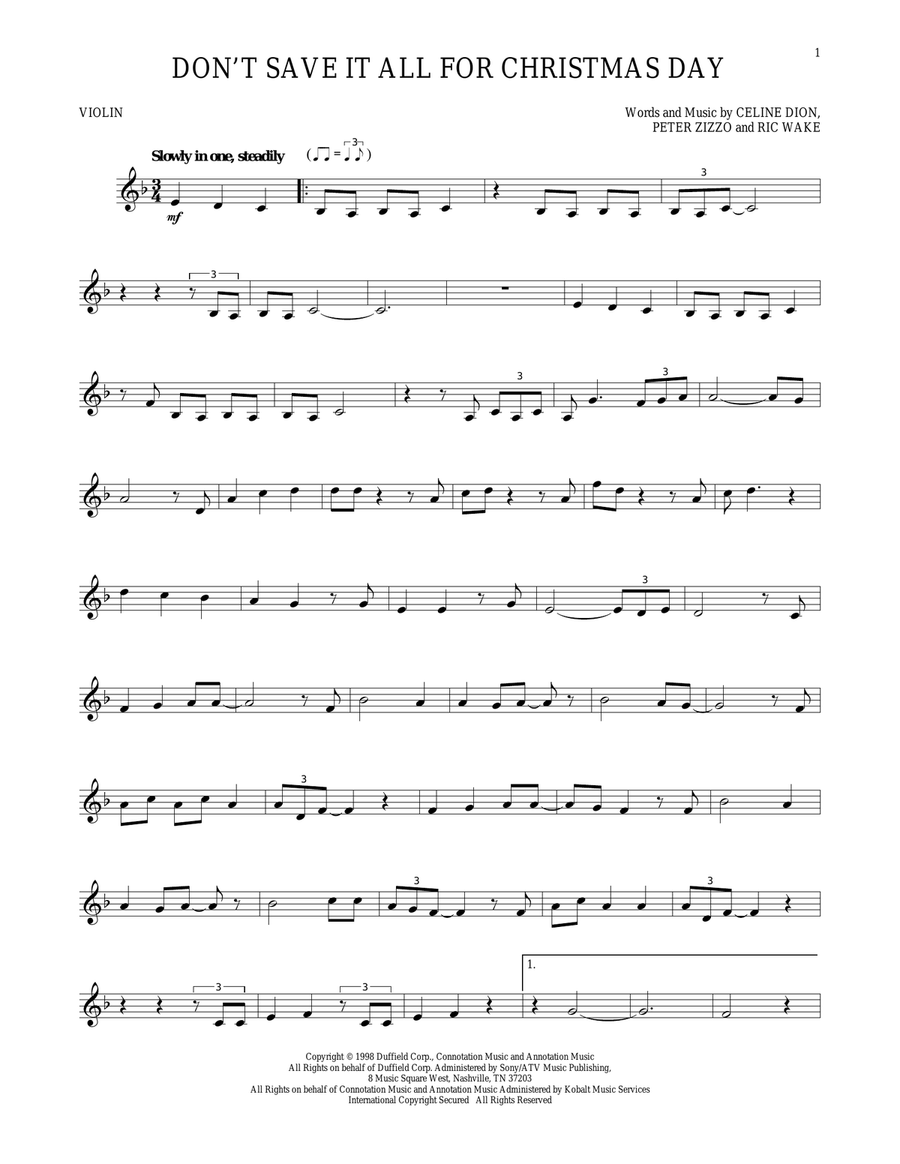 Don't Save It All For Christmas Day Violin Solo scores gallery preview page 1