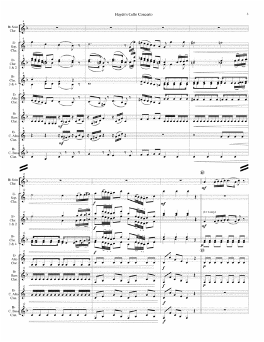 Haydn's Cello Concerto for Clarinet Choir Clarinet Choir scores gallery preview page 3
