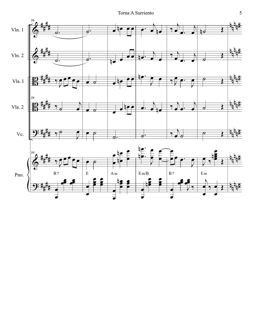 Torna A Surriento (Come Back To Sorrento) (for String Quintet and Piano) Piano Quartet scores gallery preview page 6