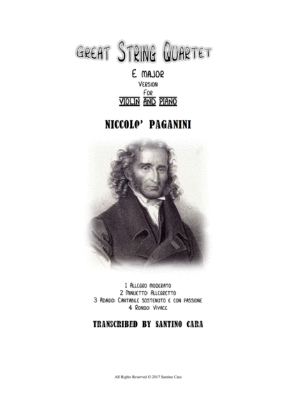 Paganini - Great String Quartet in E major - Version for Violin and Piano image number null
