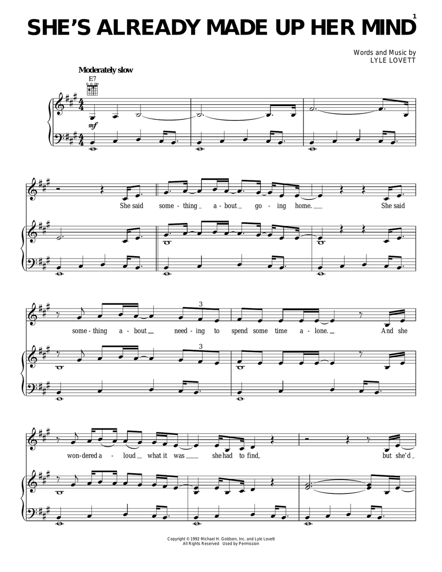 She's Already Made Up Her Mind Piano, Vocal, Guitar scores gallery preview page 1