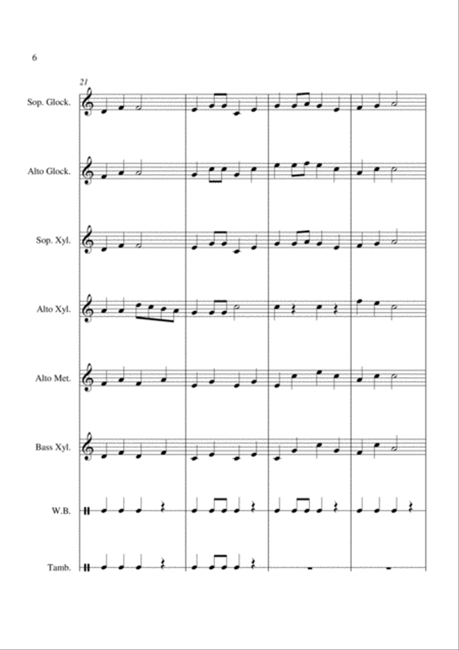 Up On The Housetop - For Orff Ensemble Percussion Ensemble scores gallery preview page 6