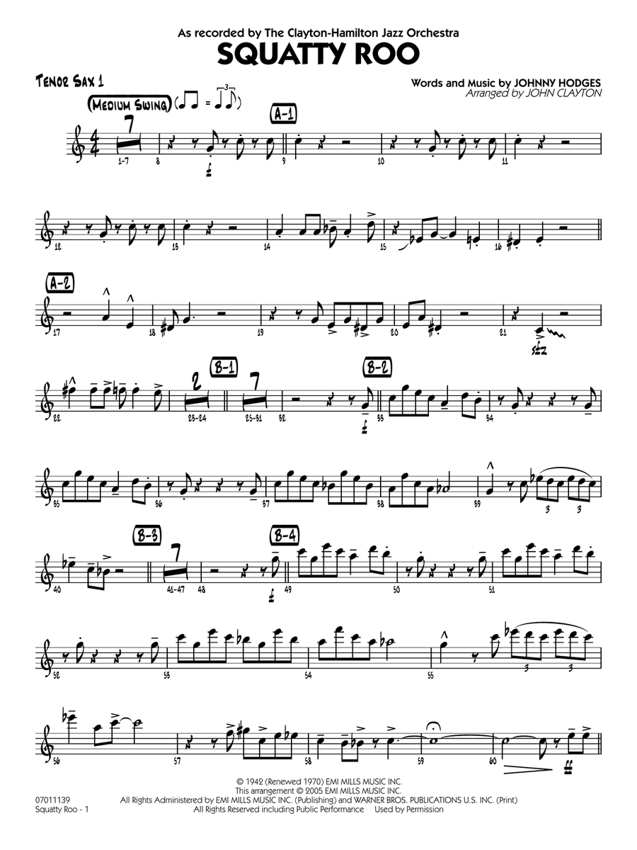 Squatty Roo (arr. John Clayton) - Tenor Sax 1