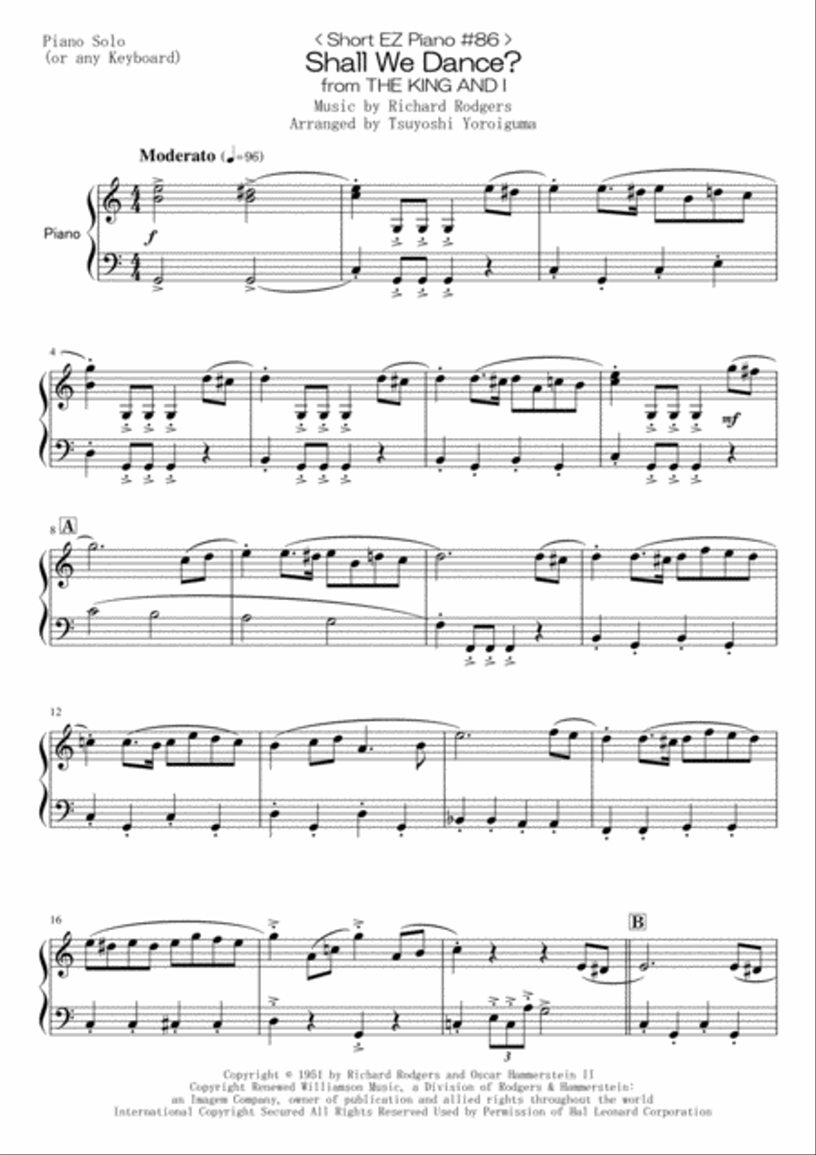Shall We Dance? Easy Piano scores gallery preview page 1