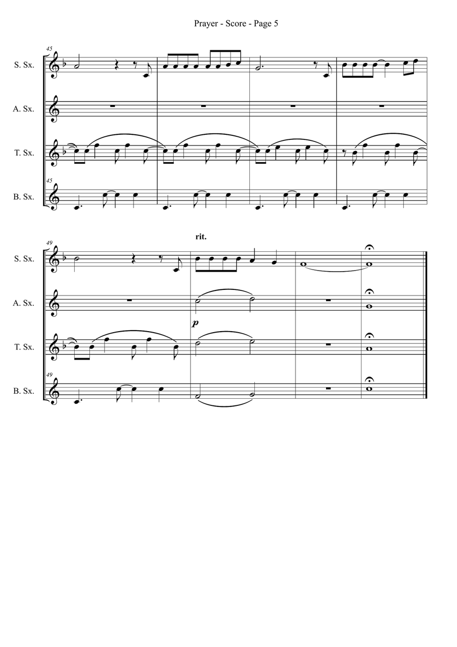 Prayer Saxophone Quartet scores gallery preview page 5