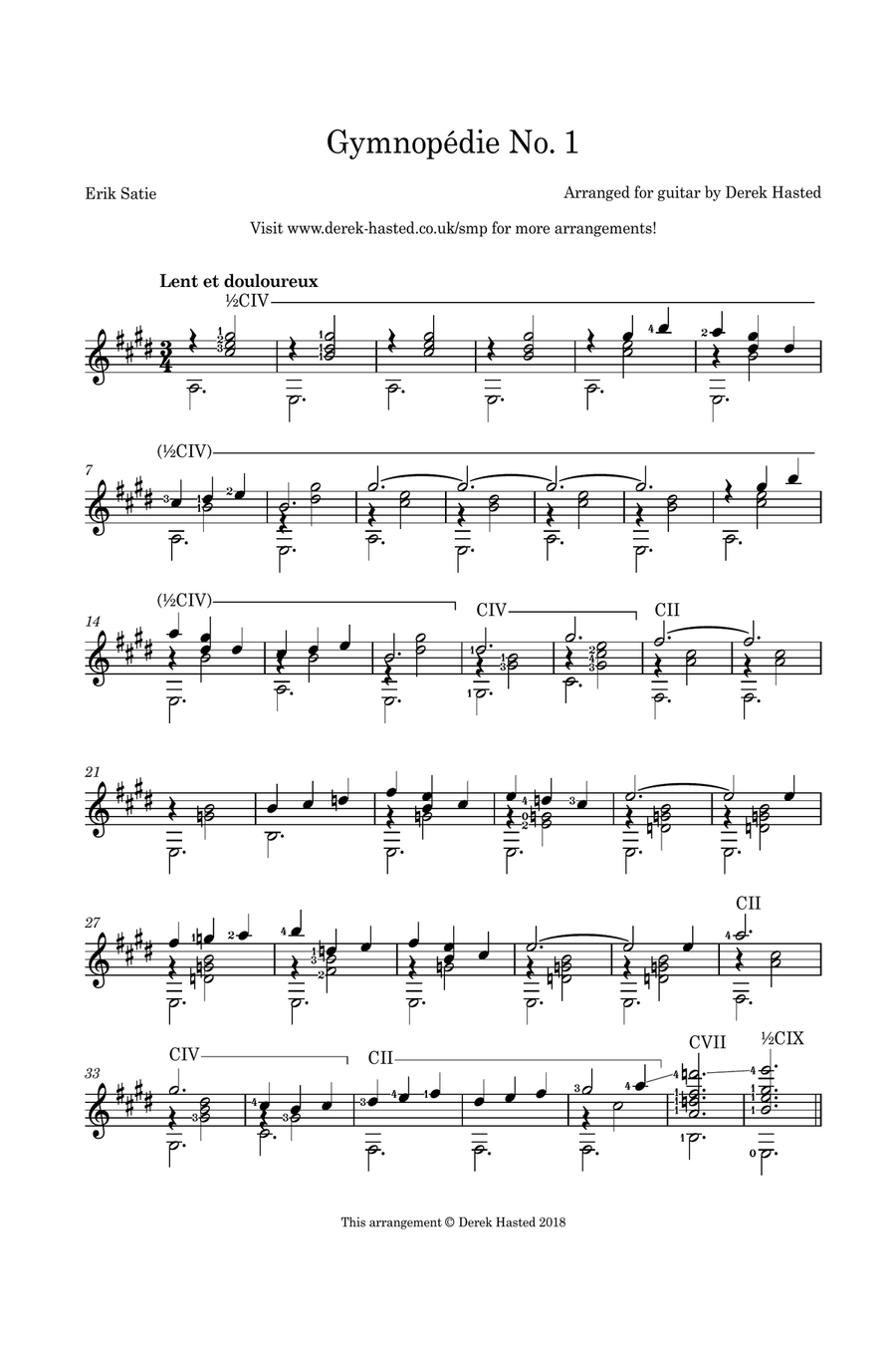 Gymnopédies 1-3 for Classical Guitar - 3 easy arrangements Acoustic Guitar scores gallery preview page 5