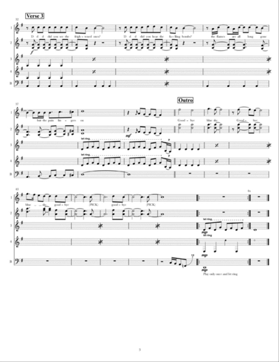 Goodbye Blue Sky Guitar Ensemble scores gallery preview page 3