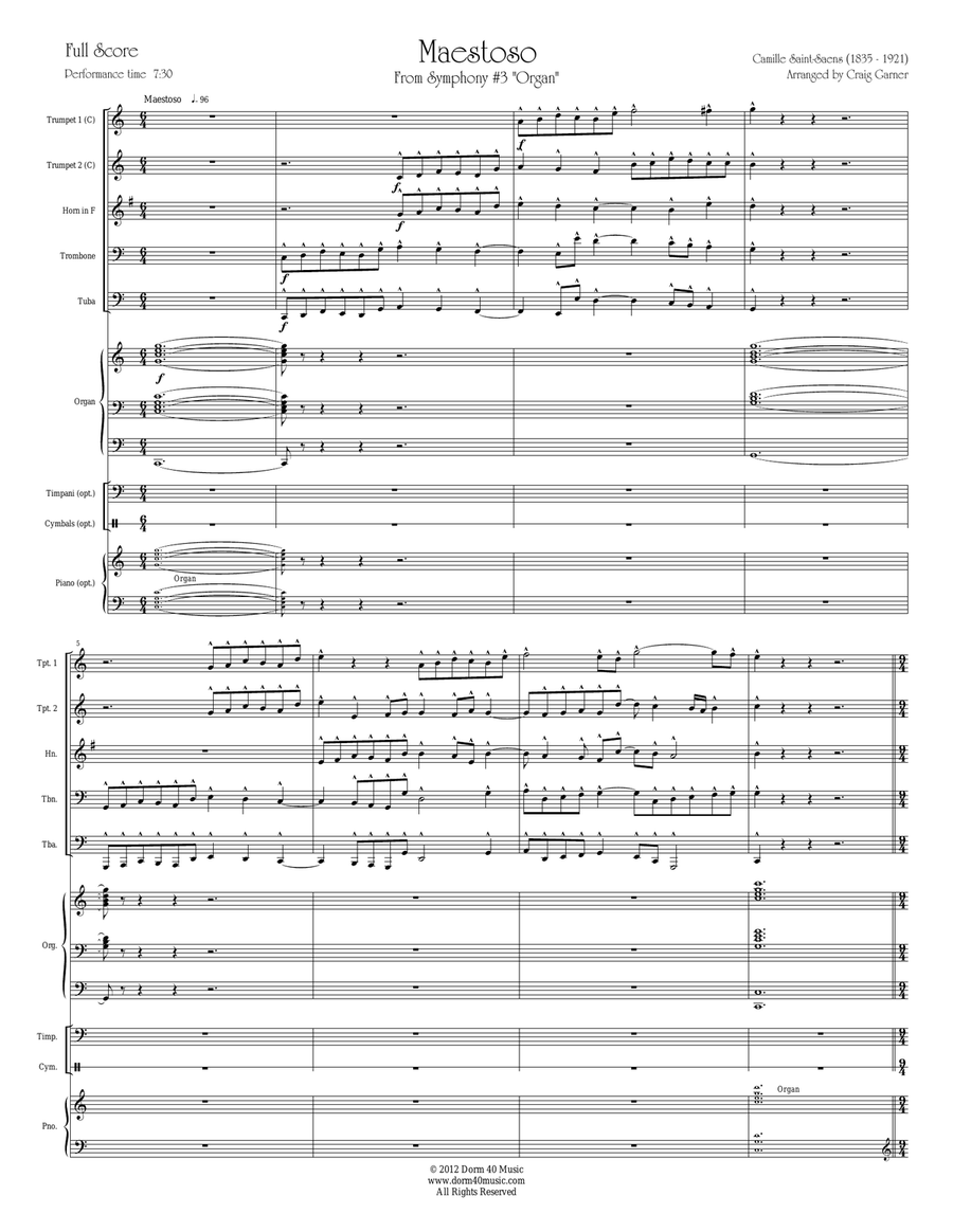 Maestoso, from Symphony #3 "Organ" (for Brass Quintet and Organ) image number null