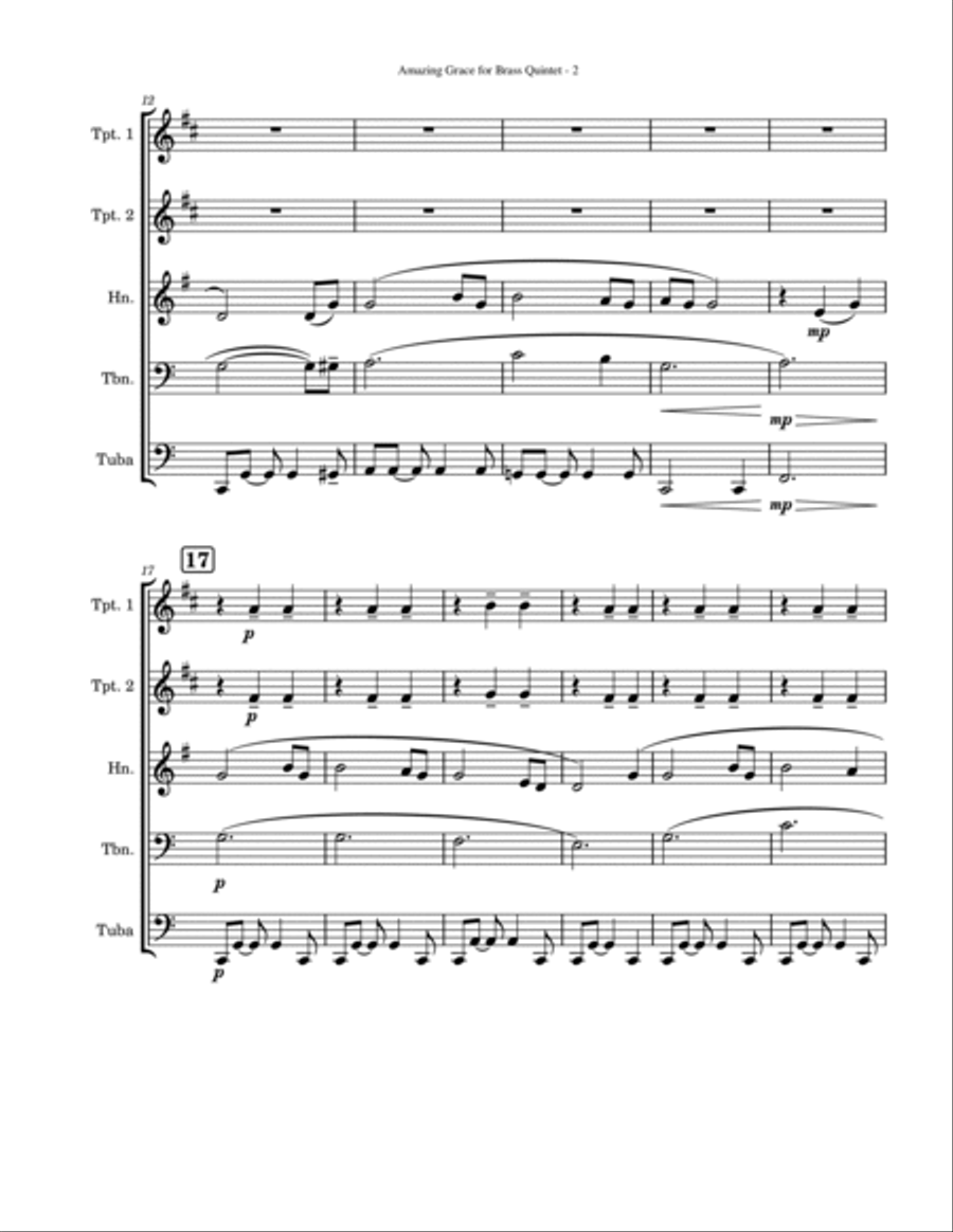 Amazing Grace Brass Quintet scores gallery preview page 2