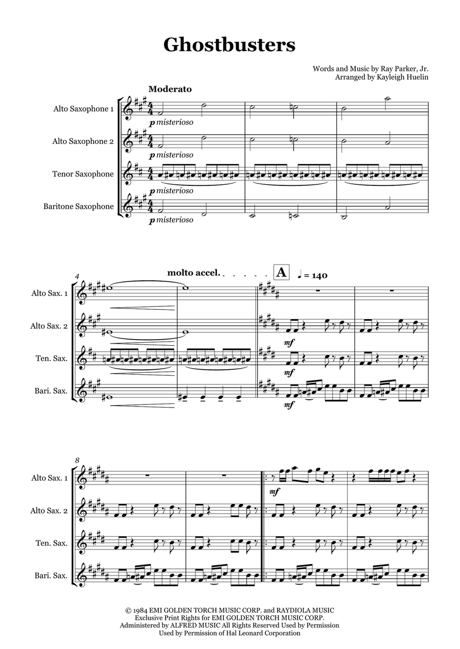 Ghostbusters by Ray Parker Jr. Saxophone Quartet - Digital Sheet Music