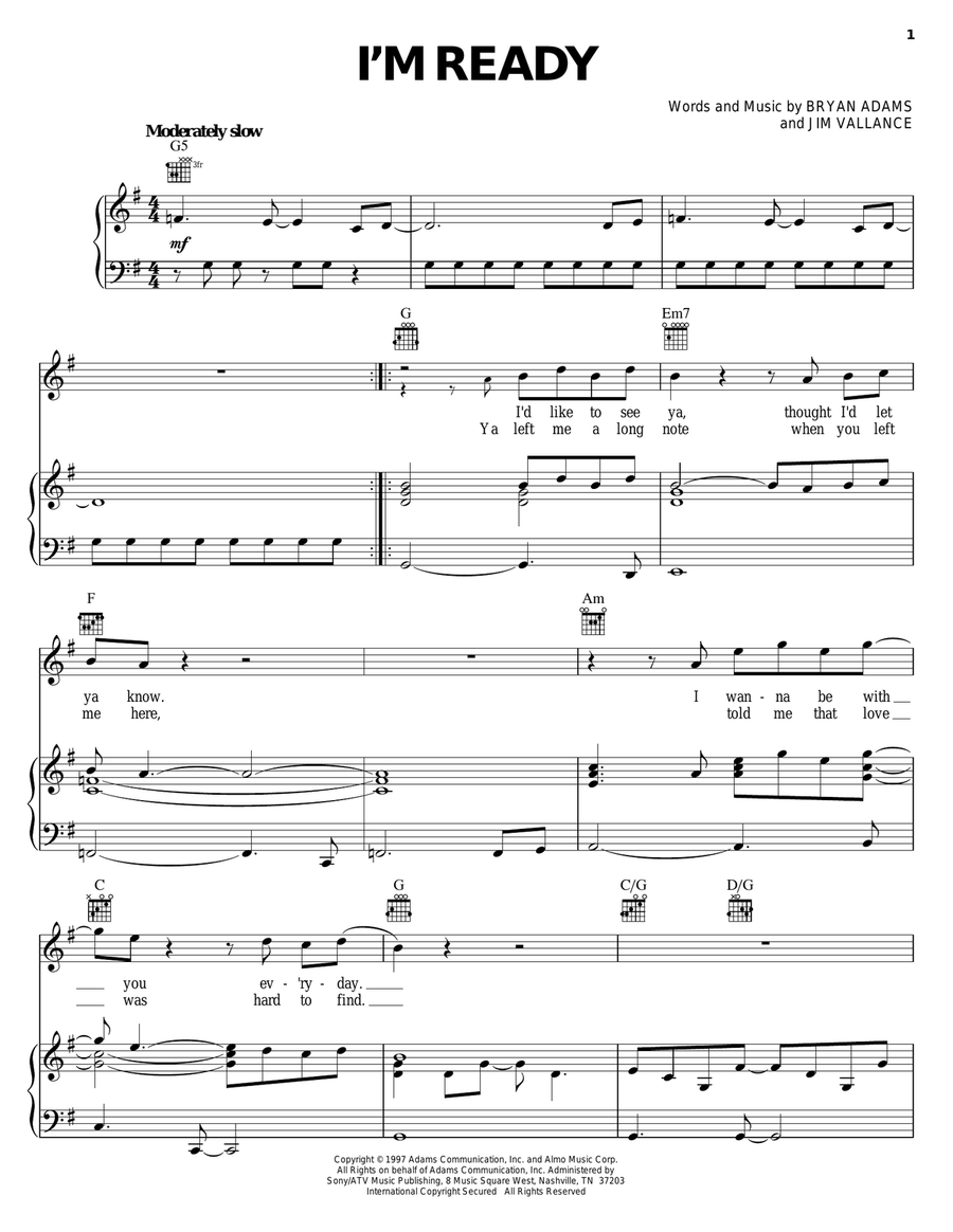 I'm Ready Piano, Vocal, Guitar scores gallery preview page 1