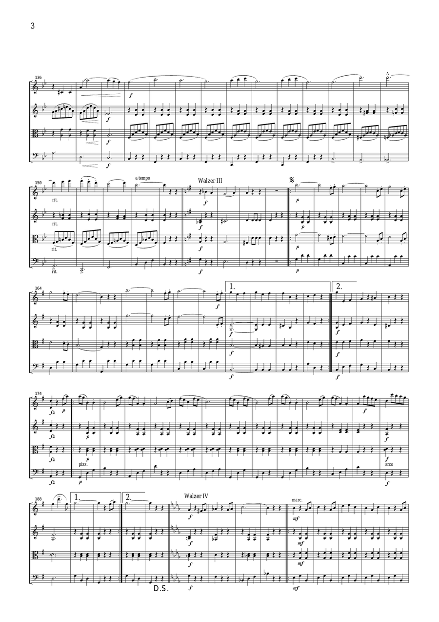 J.Strauss Roses from the South, for string quartet, CS106 String Quartet scores gallery preview page 3