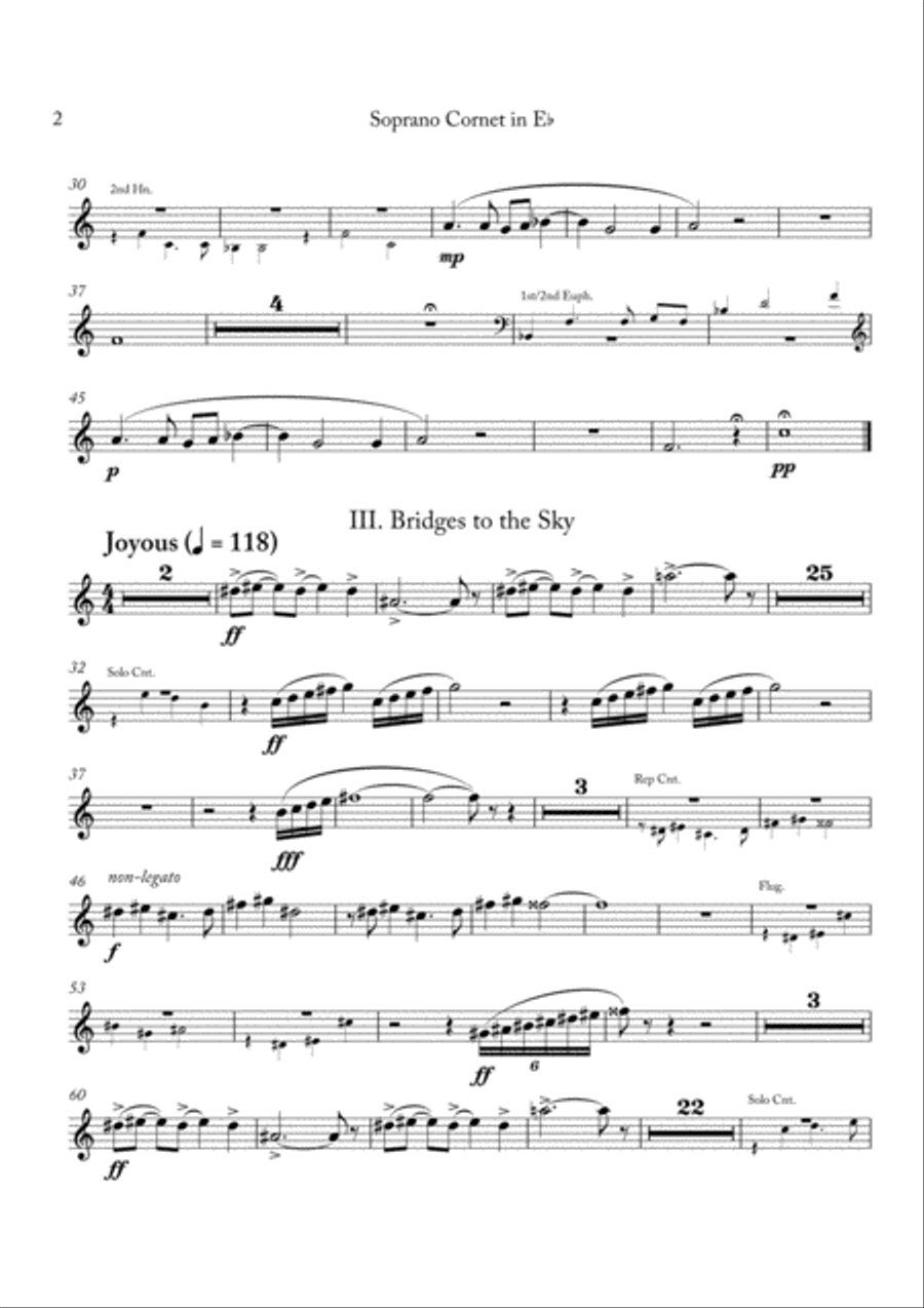 Carson Cooman: Pittsburgh Rhapsody (2008) for brass band, Eb soprano cornet part Brass Band scores gallery preview page 2