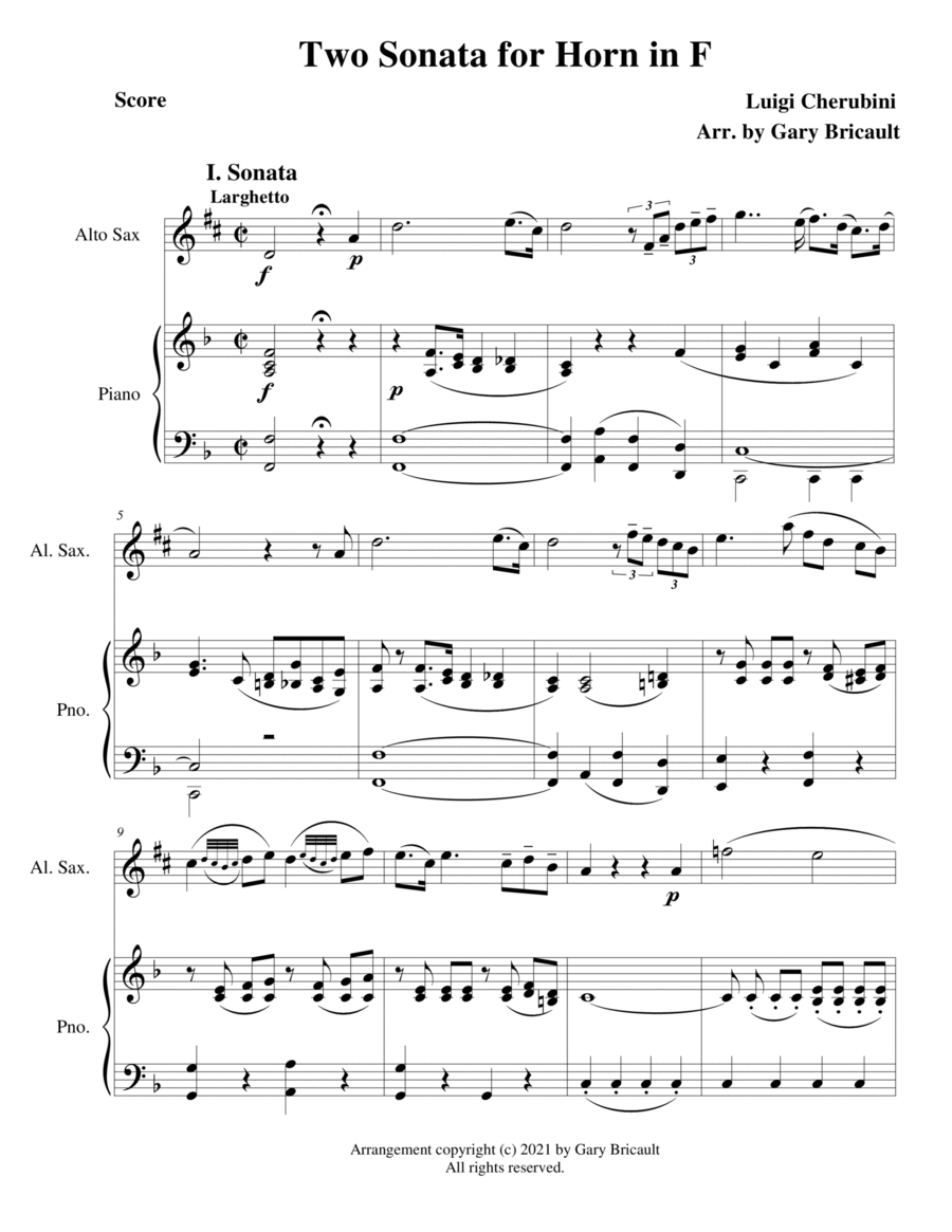 Two Sonata for Horn in F Alto Saxophone scores gallery preview page 1