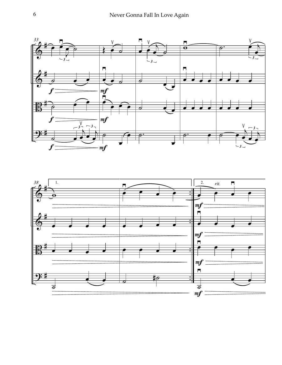 Never Gonna Fall In Love Again String Quartet scores gallery preview page 6