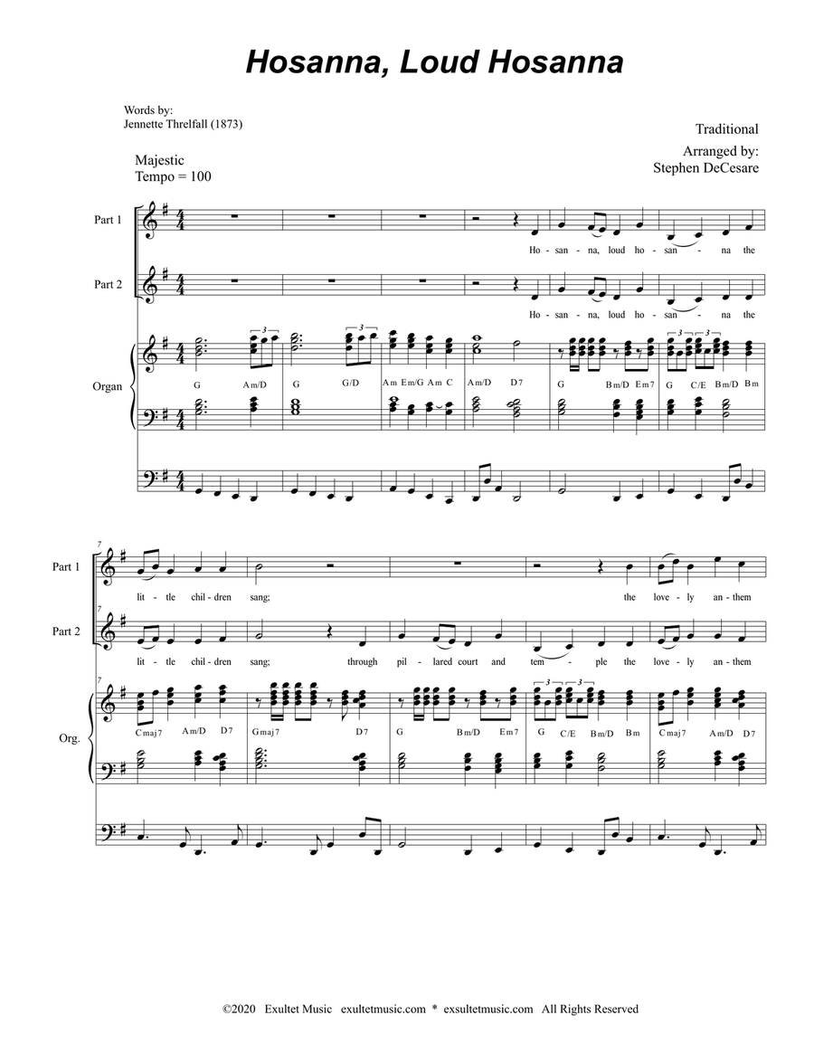 Hosanna, Loud Hosanna (2-part choir - Organ accompaniment) 2-Part scores gallery preview page 1