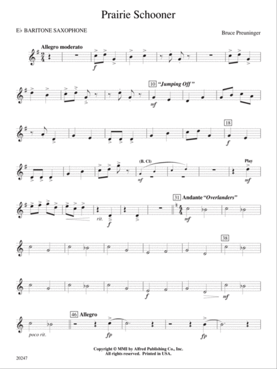 Prairie Schooner: E-flat Baritone Saxophone Concert Band scores gallery preview page 1