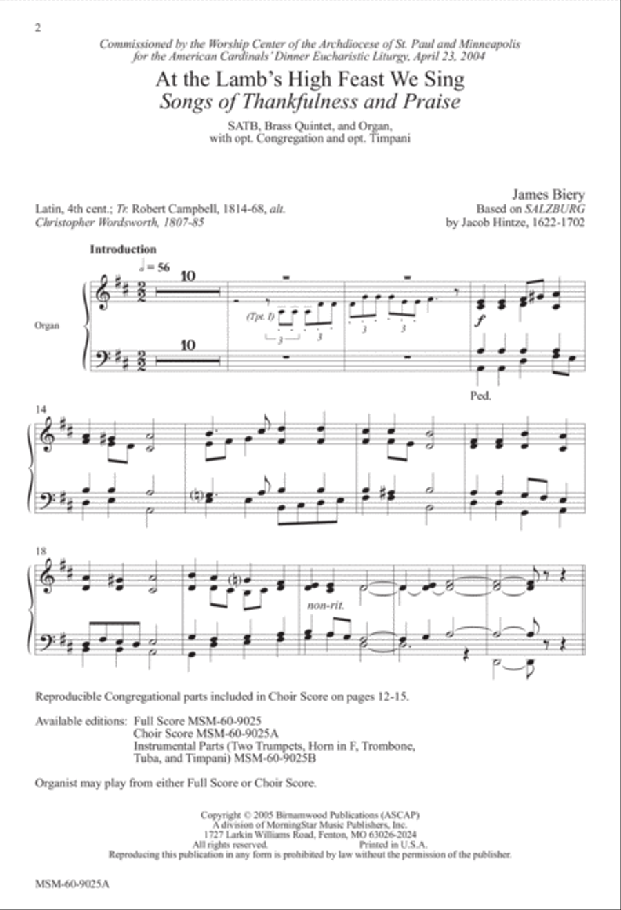 At the Lamb's High Feast We Sing Songs of Thankfulness and Praise 4-Part scores gallery preview page 2
