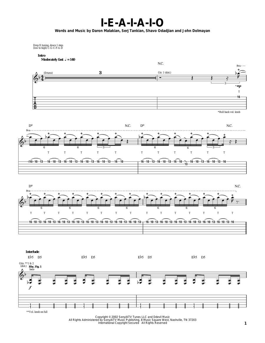 I E A I A I O by System of a Down Electric Guitar Digital