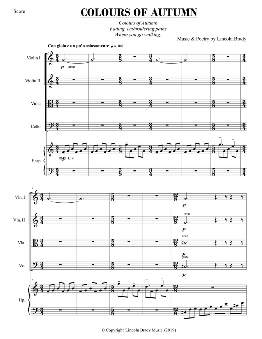 COLOURS OF AUTUMN - Harp & String Quintet (Score & Parts) String Orchestra scores gallery preview page 3