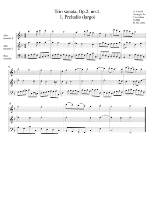 Trio sonata, Op.2, no.1 (arrangement for 3 recorders)