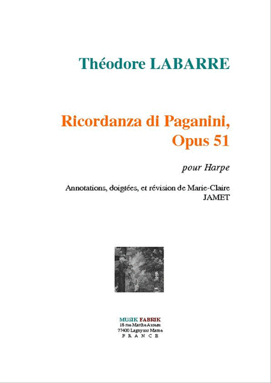 Ricordanza di Paganini, Op. 51 Harp scores gallery preview page 1