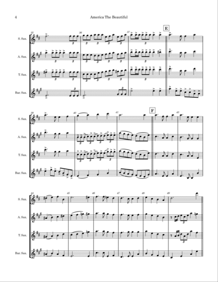 America The Beautiful Saxophone Quartet scores gallery preview page 4