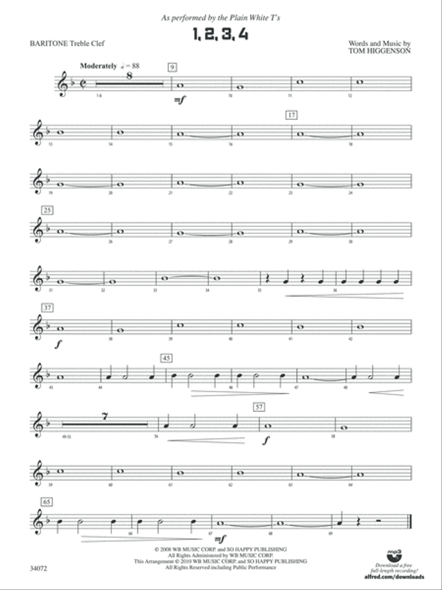 1, 2, 3, 4: Baritone T.C. Concert Band scores gallery preview page 1