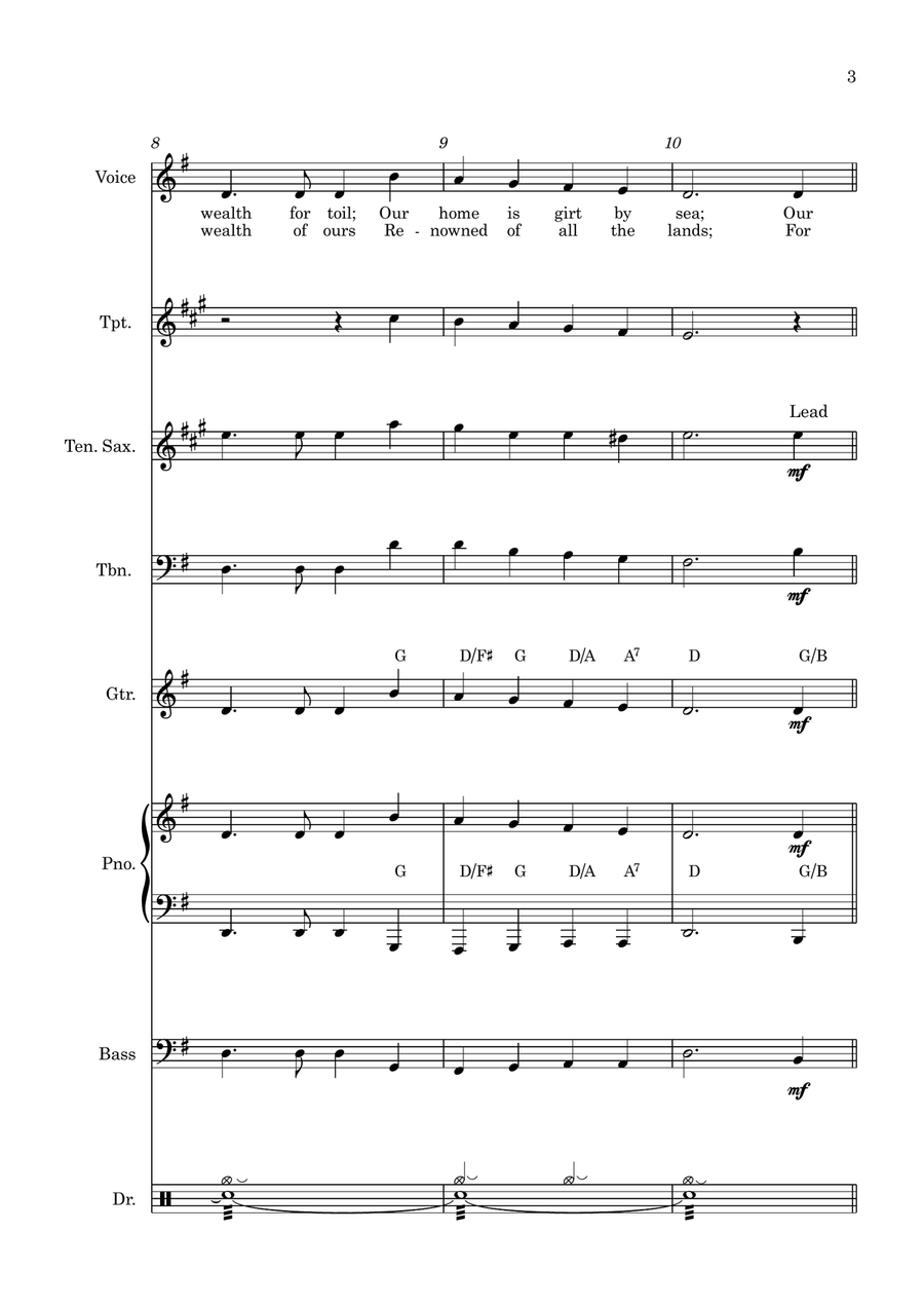 Advance Australia Fair (Australian National Anthem) 2 verses. Vocal or Instrumental 3 Horns & Rhythm Small Ensemble scores gallery preview page 3