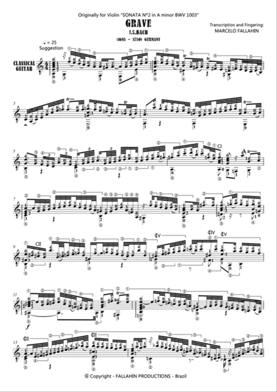 GRAVE - VIOLIN SONATA Nº2 BWV 1003 - J.S.BACH - FOR GUITAR SOLO GRAVE - VIOLIN SONATA Nº2 BWV 1003 - J.S.BACH - FOR GUITAR SOLO Violin scores gallery preview page 2