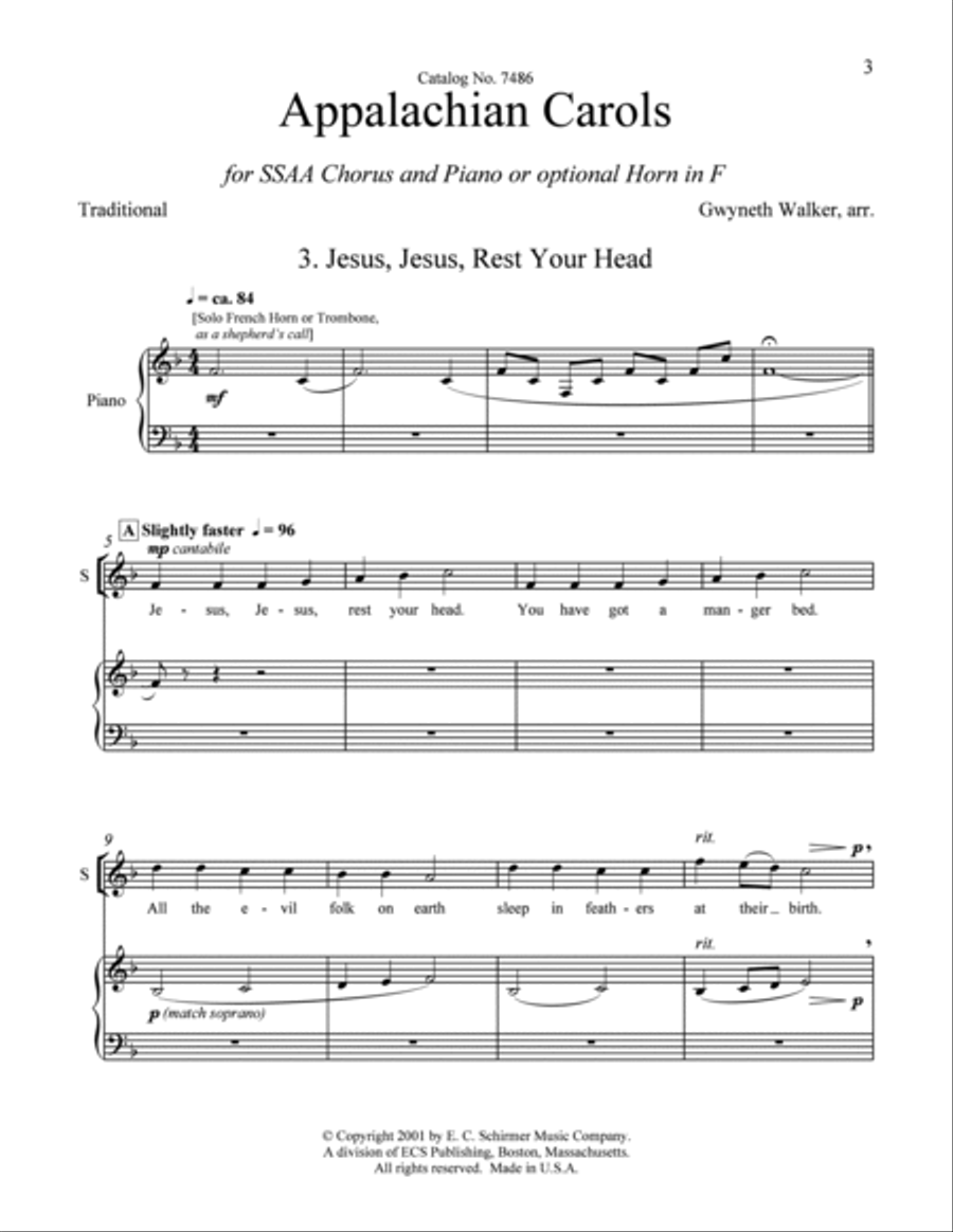 Appalachian Carols: 3. Jesus, Jesus, Rest Your Head SSAA scores gallery preview page 2