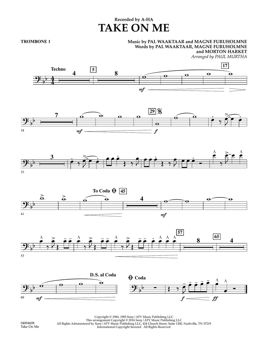 Take on Me - Trombone 1