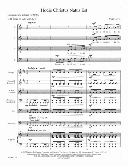 Hodie Christus Natus Est - Brass and Percussion Score and Part