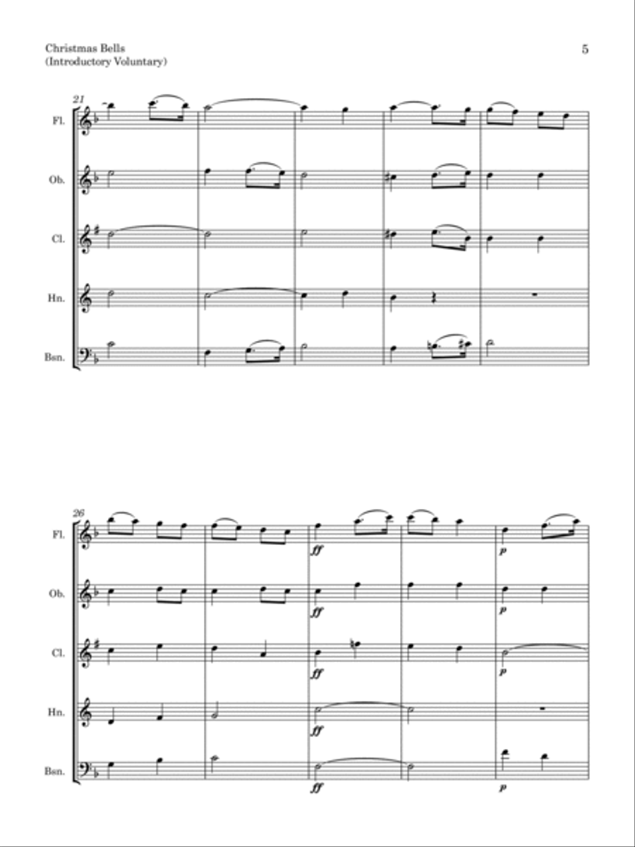 Christmas Bells (arr. for Wind Quintet) Woodwind Quintet scores gallery preview page 6