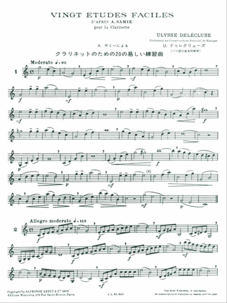 Ulysse Delecluse - Vingt Etudes Faciles Pour Clarinette (d?apres A. Samie) Clarinet Solo scores gallery preview page 2