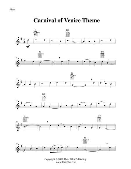 Carnival of Venice Theme - Flute Solo with Guitar Chords image number null