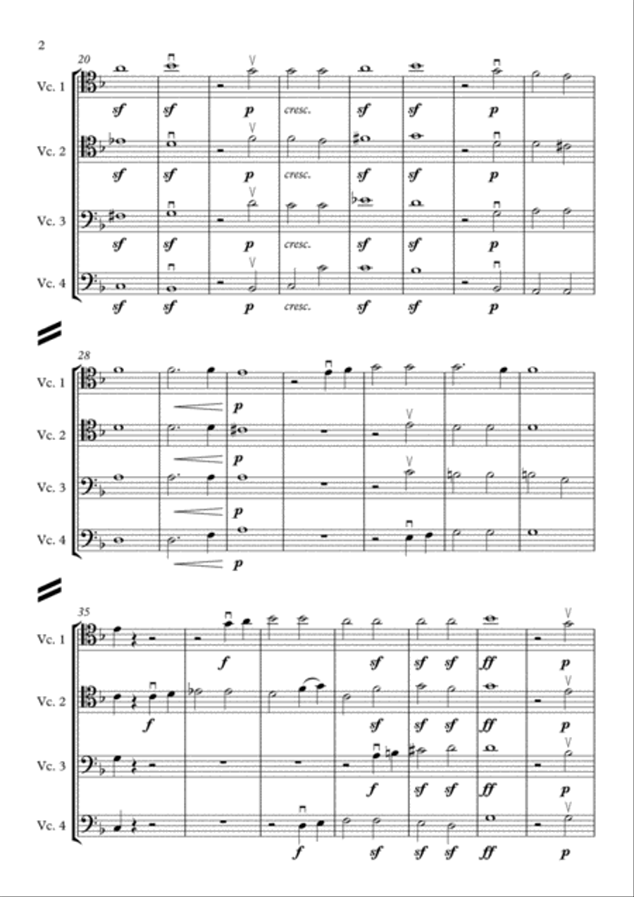 3 Equali (Cello Quartet) Chamber Orchestra scores gallery preview page 2