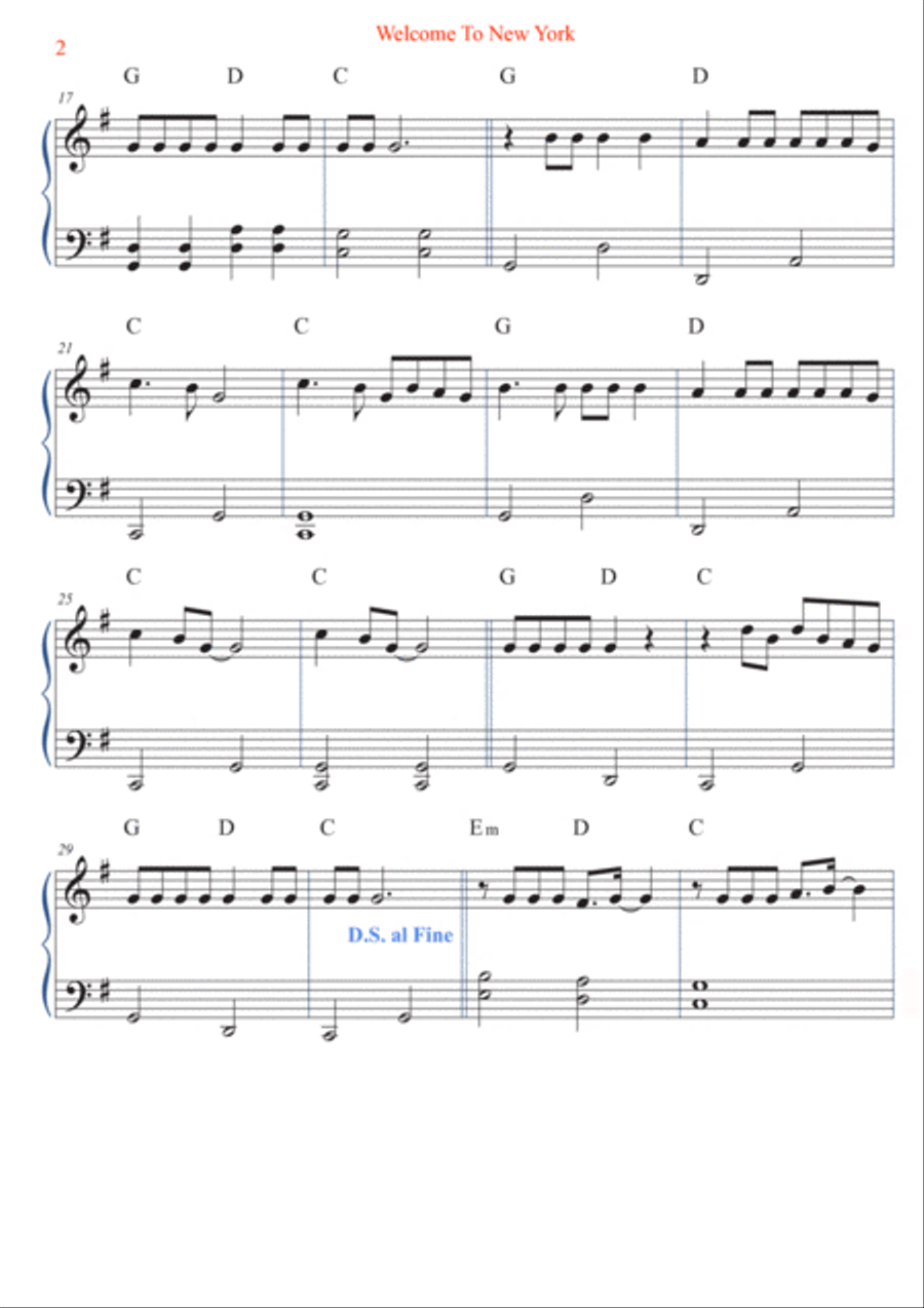 Welcome To New York Easy Piano scores gallery preview page 2